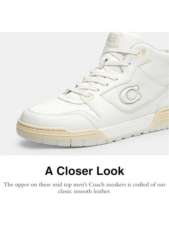 Coach Soho Mid Top Sneakers Men’s Size 10.5 D Optic White Leather Lace Up Casual main image 3